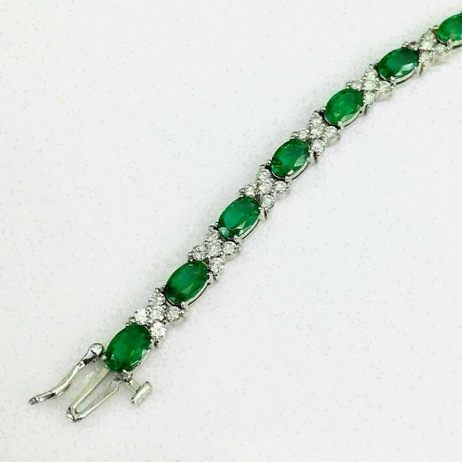 10.00CT Oval Cut Emerald Lab Created Women's Tennis Bracelet 14K White Gold Plated