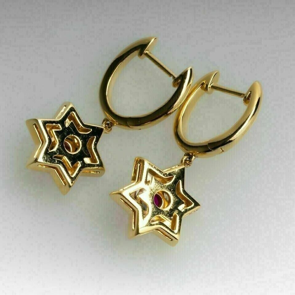 2.0Ct Round Cut Lab Created Ruby Star Drop-Dangle Earring 14K Two Tone Gold Plated