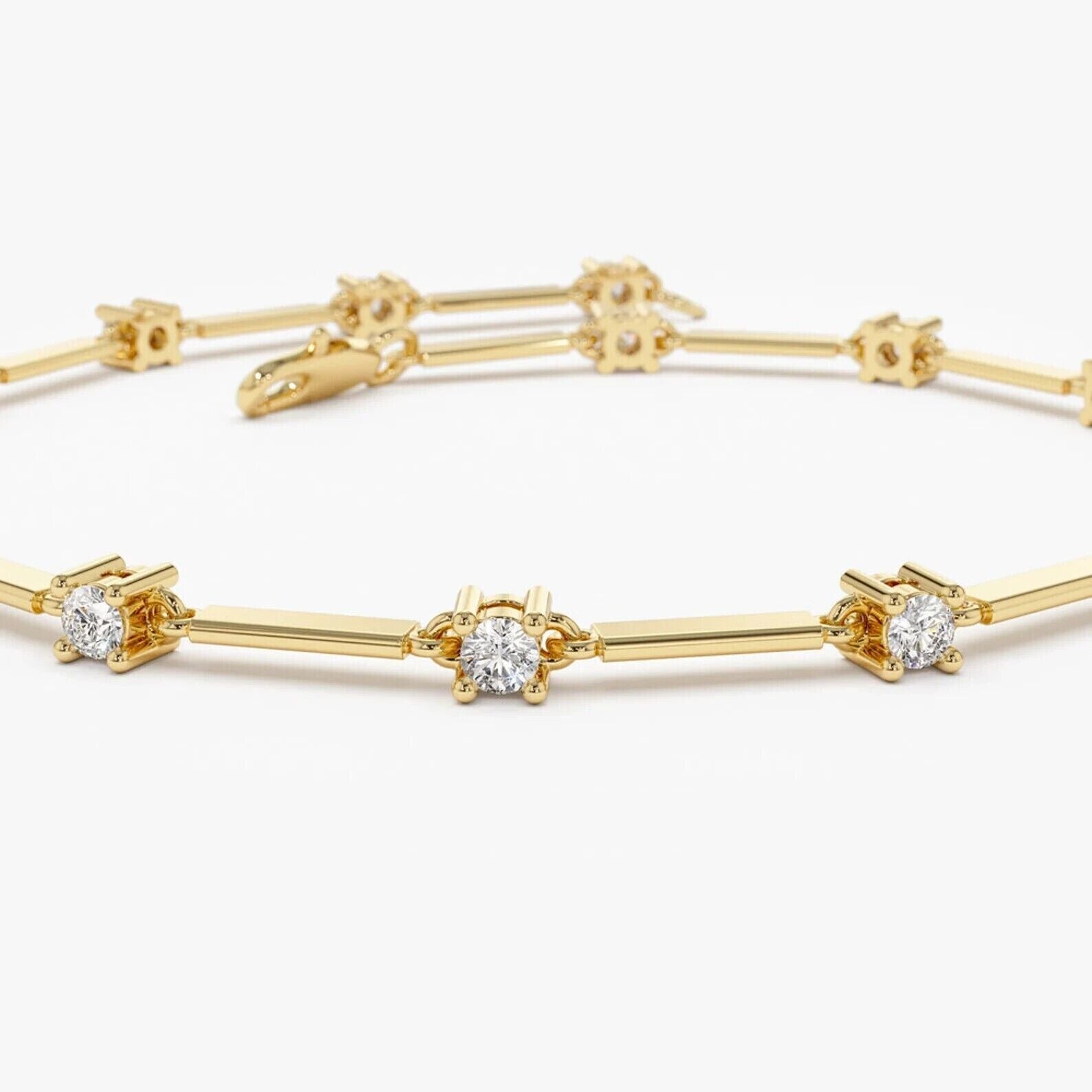 Diamond Lab Created 3Ct Round Cut Women's Tennis Bracelet 14K Yellow Gold Plated