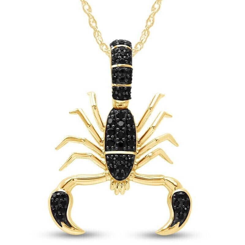 2 Ct Round Cut Lab Created Black Diamond Scorpion Pendant 14k Yellow Gold Plated