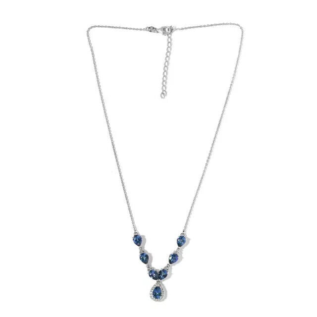 4.0Ct Pear Lab-Created Sapphire Women's Party Wear Necklace 14K White Gold Plated