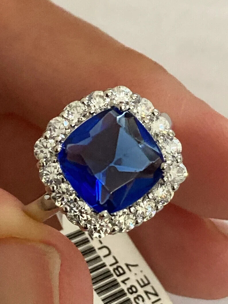 Real 14K White Gold 3.14 Ct Natural Sapphire & Diamond Engagement Ring Size