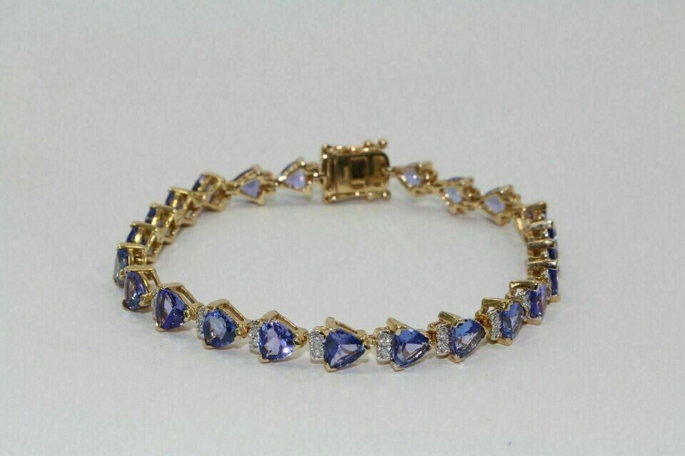 Trillion Cut Lab Created Tanzanite Pretty Tennis Bracelet 14k Yellow Gold Plated