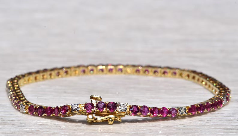 Tennis Women Bracelet 2.00Ct Round Cut Lab Created Pink Ruby 14K Yellow Gold Plated