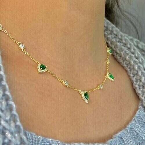 Women's Wedding Necklace 4Ct Pear Cut Lab Created Emerald 14K Yellow Gold Plated