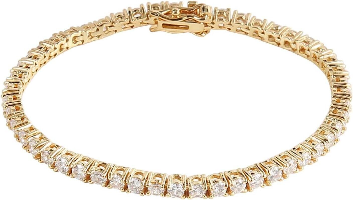 12.5Ct Round Cut Lab 3.mm Diamond Tennis Bracelet 14k Gold Plate