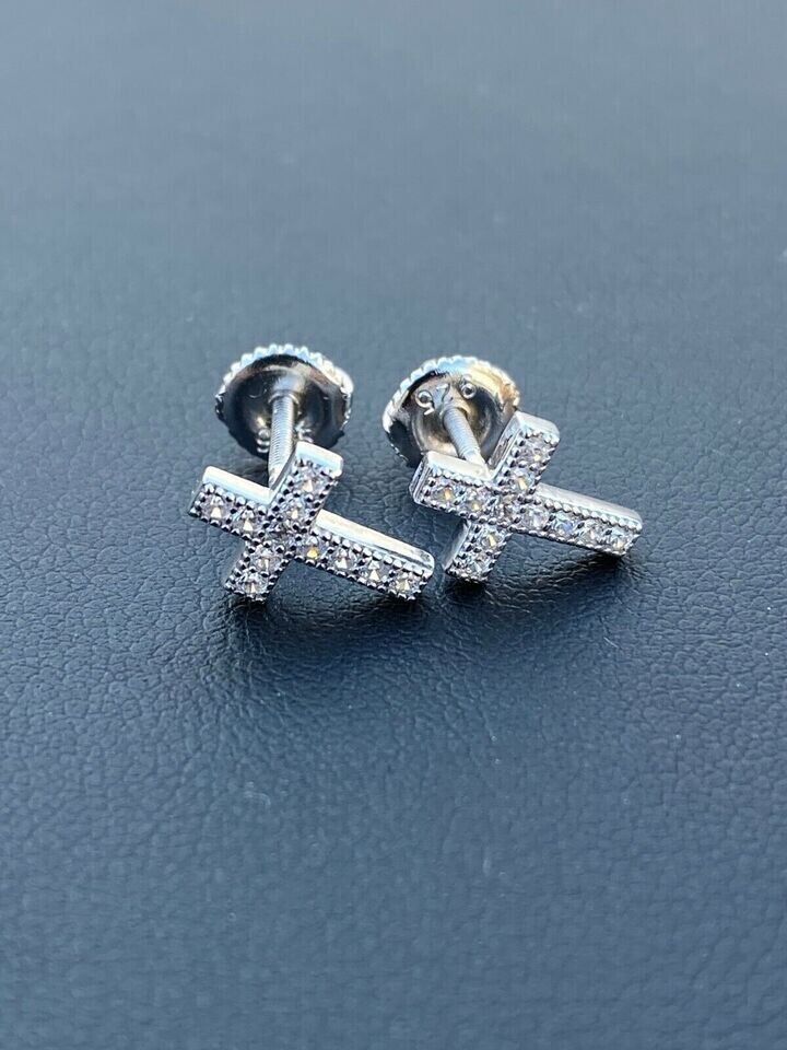 2.00Ct Round Cut Real Moissanite Cross Women's Stud Earrings 14k White Gold Plated