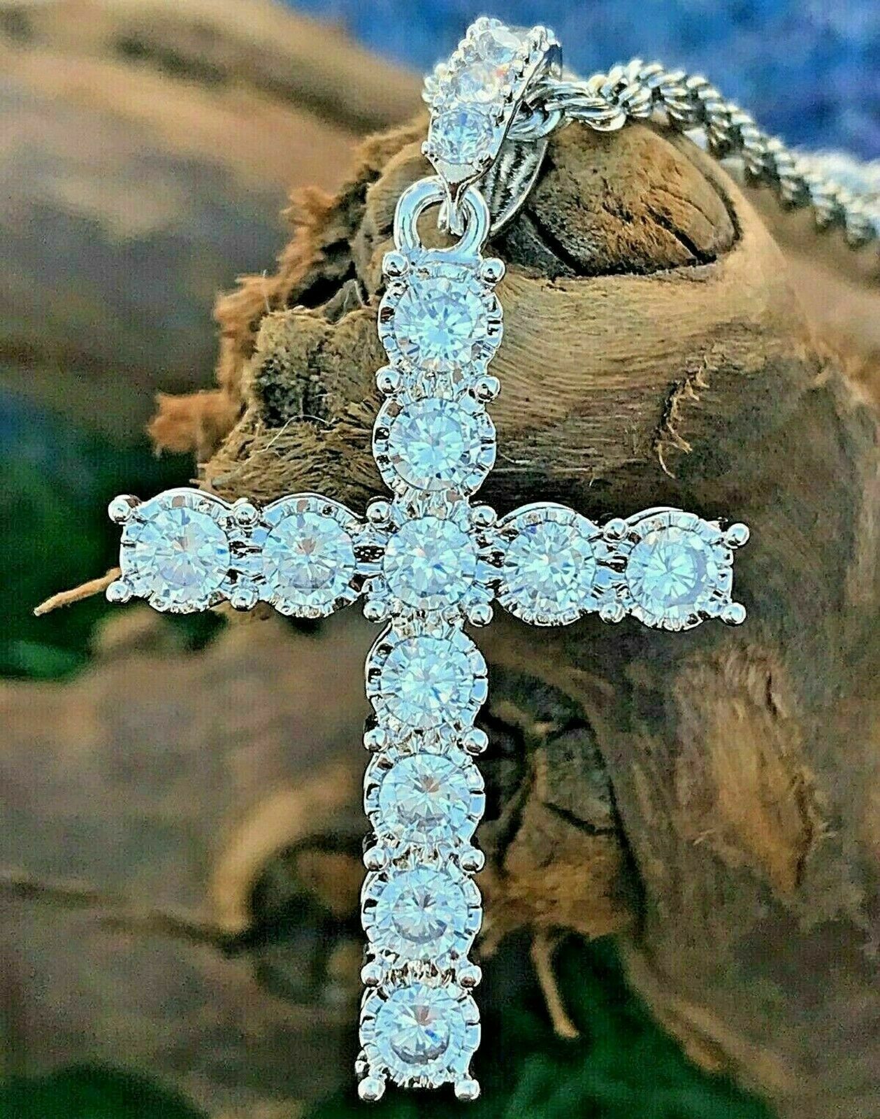 5.00Ct Diamond Cross Pendant 14K White Gold Finish Excellent Round Cut