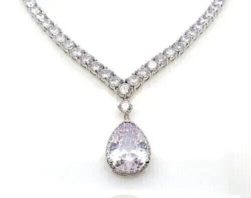 22 Ct Pear Diamond Women Wedding Tennis Necklace 14K White Gold Over