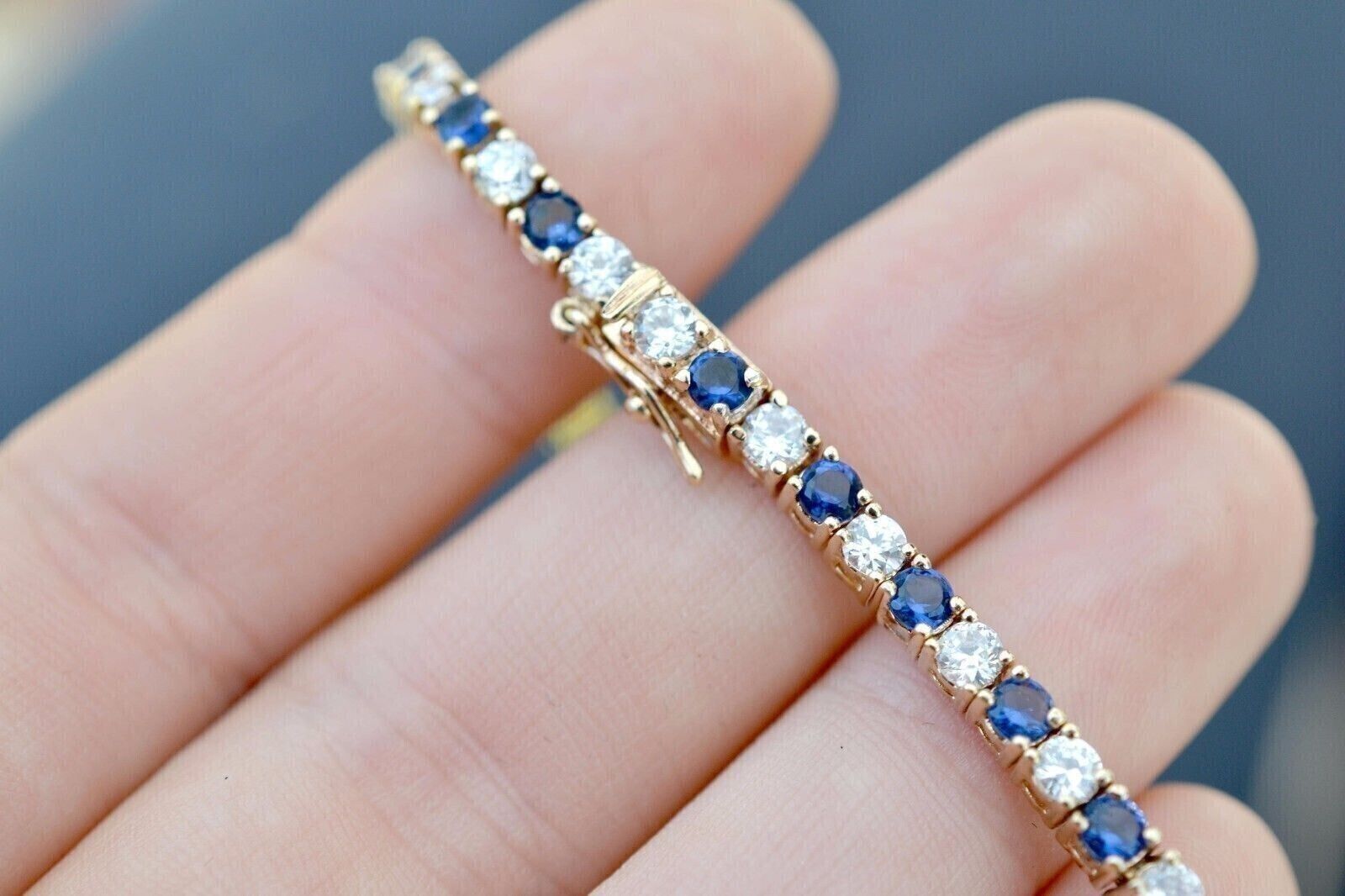 6.20CT Round Cut Blue Sapphire Tennis Lab-Created Bracelet 14K Yellow Gold Over