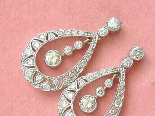 Art Deco Style Lab Created Diamond Drop Dangle 14K White Gold Finish Earrings