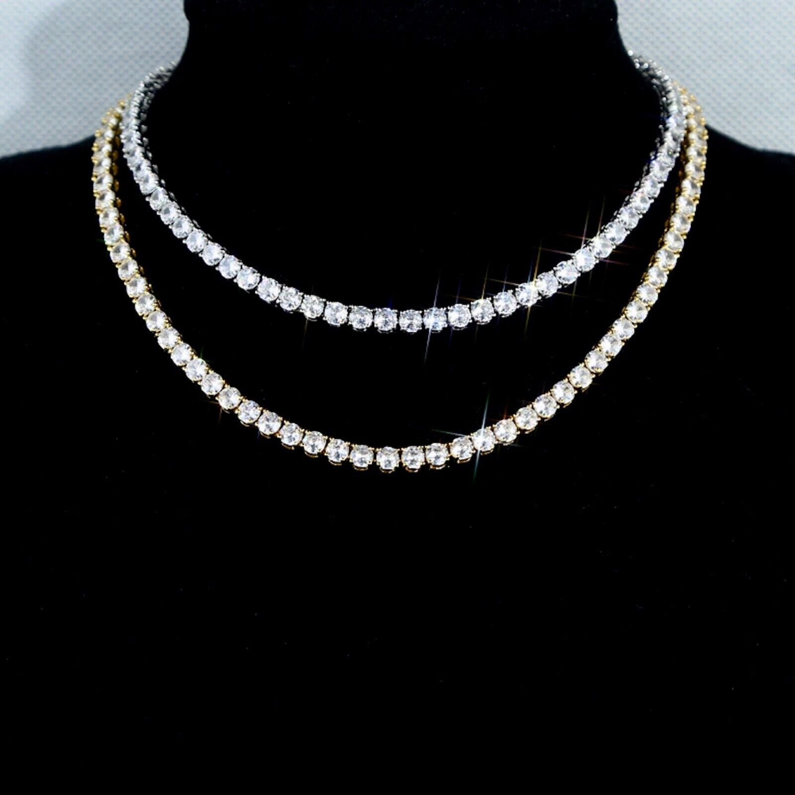 18k Platinum Plated Tennis Necklace made w Swarovski Crystal 3 mm Round Stone