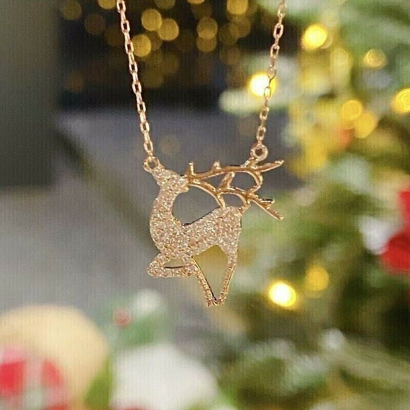 Reindeer Necklace 2.00Ct Round Cut Lab Created Diamond 14K Yellow Gold Plated