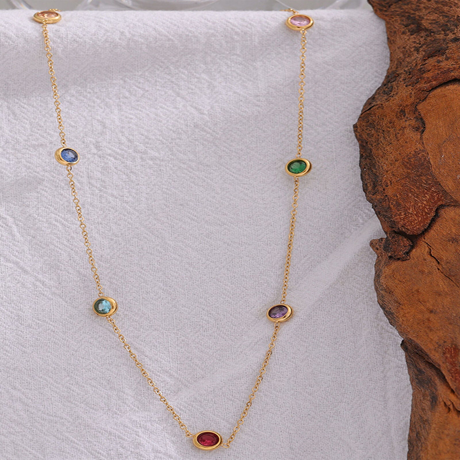 NEW 8.CT Woman Gold Plated 925 silver Multicolor Necklace Chain