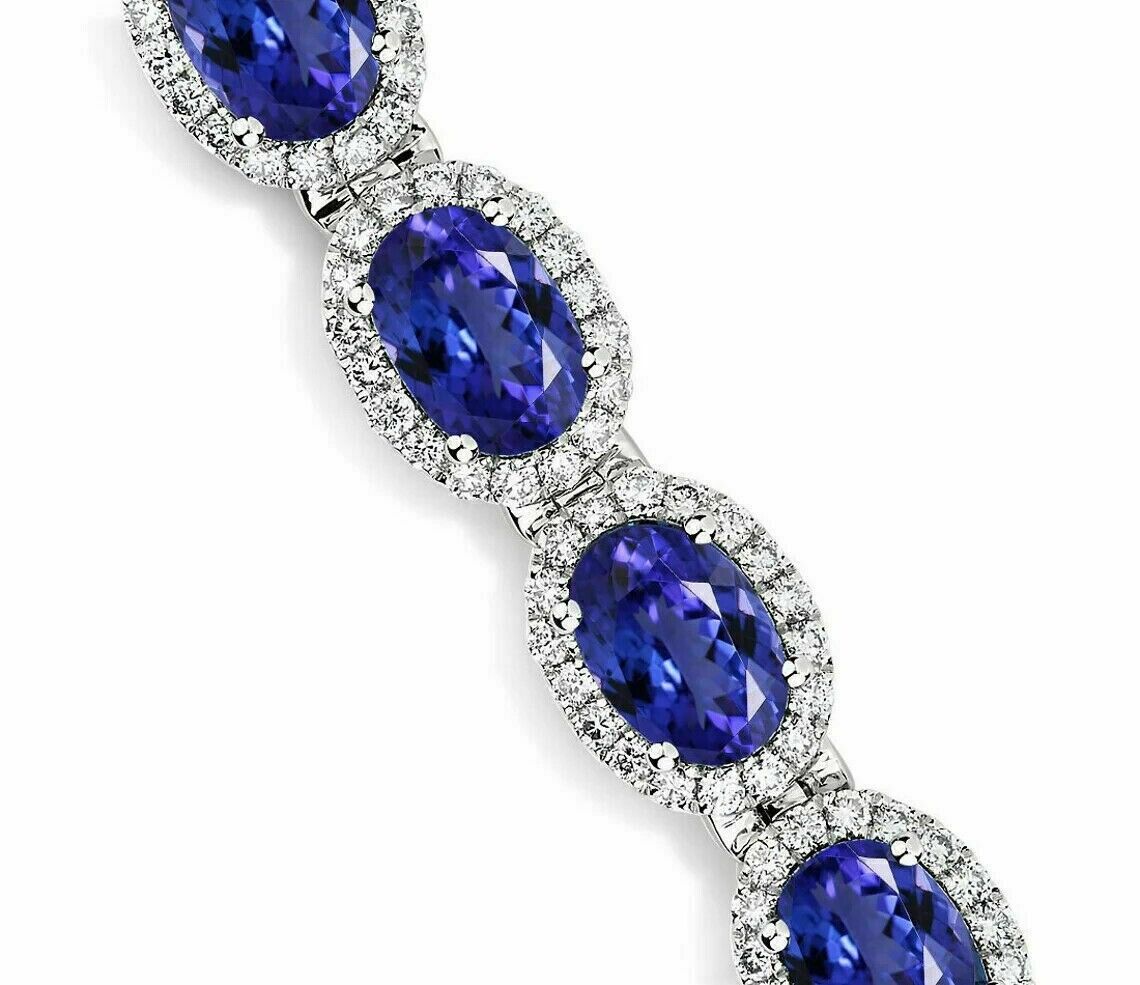 5Ct Oval Cut Lab Created Blue Sapphire Tennis Bracelet 14K White Gold Plated