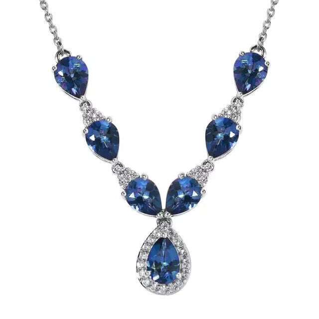 4.0Ct Pear Lab-Created Sapphire Women's Party Wear Necklace 14K White Gold Plated