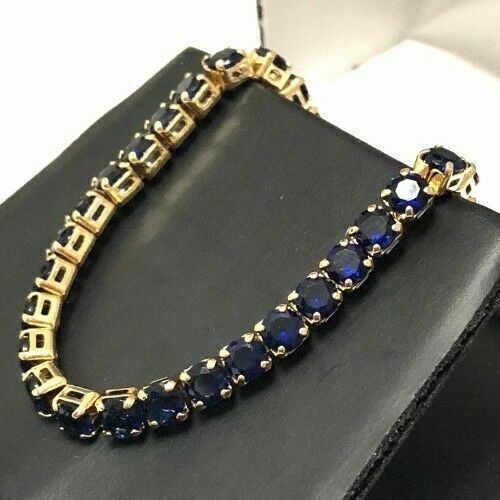 Tennis Lab-Created Bracelet 8.0Ct Round Cut Blue Sapphire 14k Yellow Gold Plated