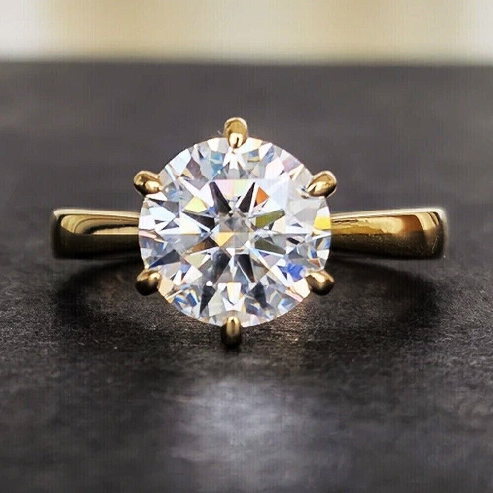 2.00CT Round-Cut Moissanite Solitaire Engagement Ring 14k Yellow Gold Finish