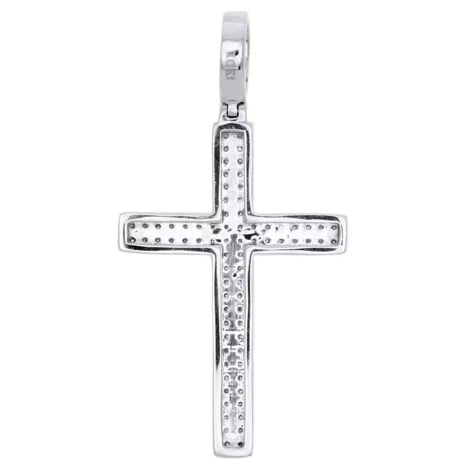 10K White Gold Real Diamond Dome Cross Pendant 1.40 Unisex Pave Charm 14 CT