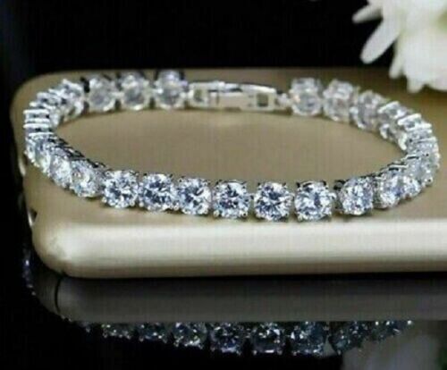 20Ct Round Cut Moissanite Diamond Tennis Bracelet 14K White Gold Finish